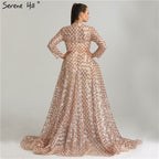 En oferta, sin devolución ni reembolso, vestidos de noche vintage de manga larga de lujo brillantes, 2025, con lentejuelas, cuello alto, vestidos de noche de tul a la moda, vestidos de fiesta LA6414