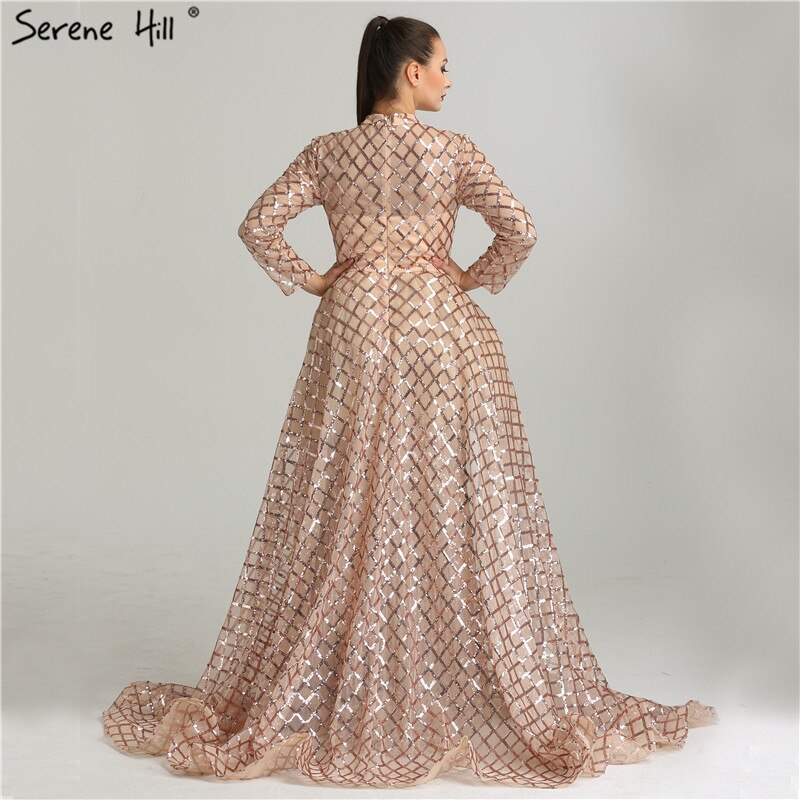 En oferta, sin devolución ni reembolso, vestidos de noche vintage de manga larga de lujo brillantes, 2025, con lentejuelas, cuello alto, vestidos de noche de tul a la moda, vestidos de fiesta LA6414
