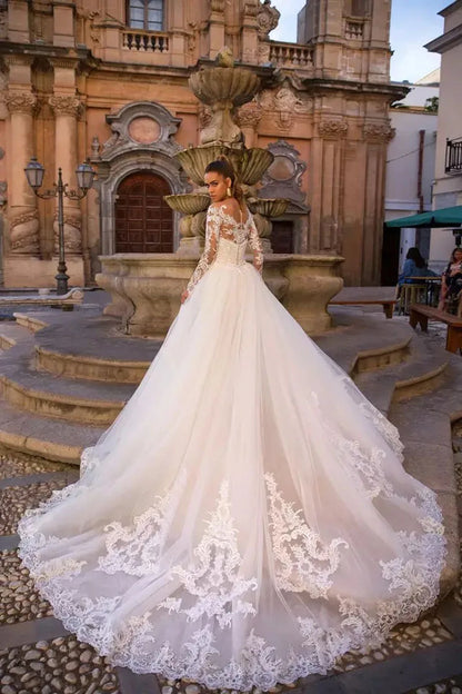 Vintage Mermaid Wedding Dresses With Detachable Train Long Sleeves Applique Beach Vestidos De Novia Summer Boho Bridal Gowns-payinti