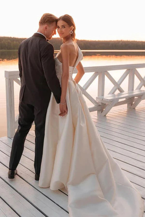 Vintage Wedding Dress One Shoulder Bridal Gown With Court Train WD729
