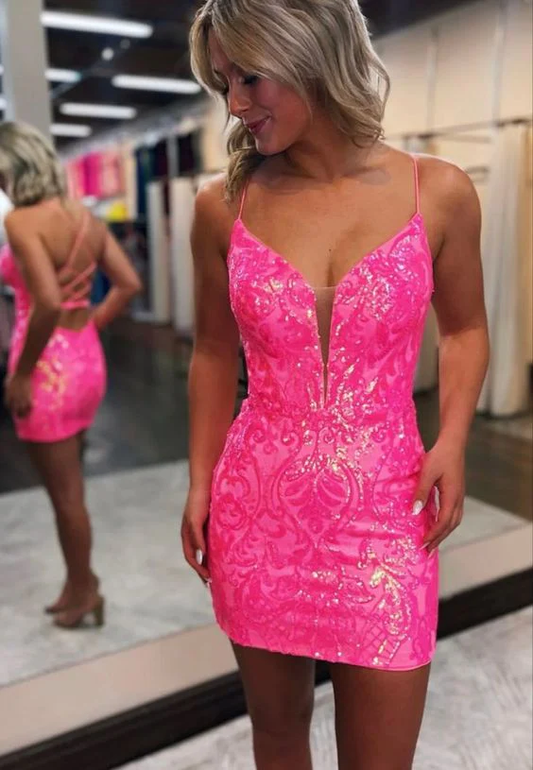 Kurzes rosa Pailletten-Ballkleid Kurze Homecoming-Kleider Y2901