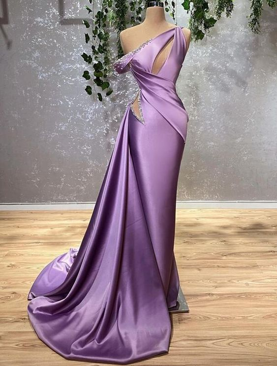 Lila Ballkleider, Keyhole Ballkleider, Satin Abendkleider Y4285