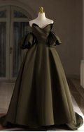 Satin Brautkleid,Einzigartiges Hochzeitskleid,Armeegrünes Brautkleid Y4964
