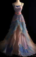 Vestido largo de fiesta con tul y encaje de hadas de colores, con capas, Y7792