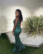 Impresionante vestido de noche verde sin mangas Glam Dress Y5907