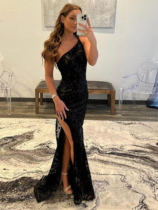 Rosalee | Vestido de fiesta de sirena con un solo hombro y encaje con limo
