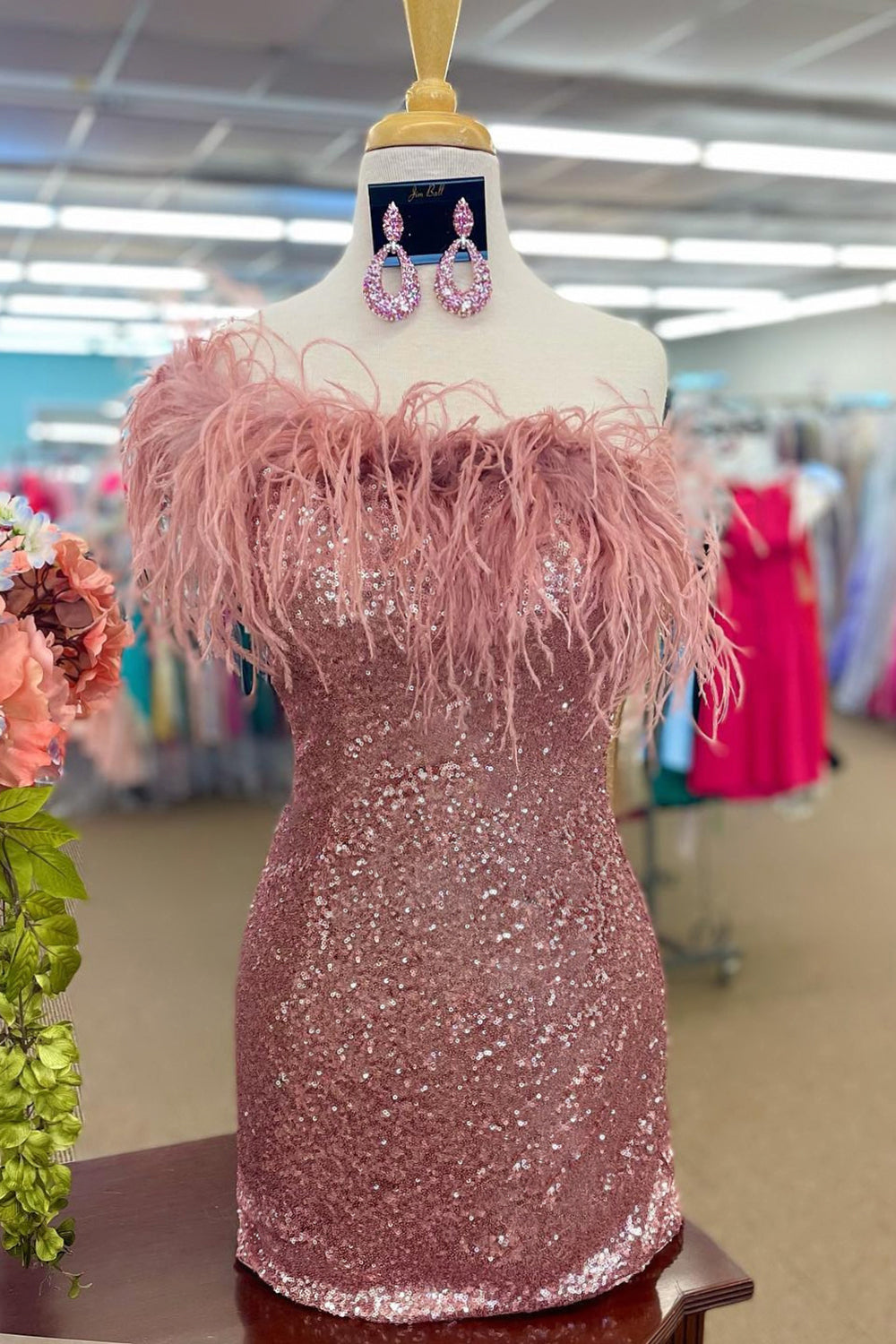 Florence | Hellblaues Homecoming-Kleid mit glitzernden Pailletten und Federn