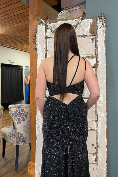 Celine | Vestido de fiesta de sirena de jersey con cuentas y un solo hombro con abertura