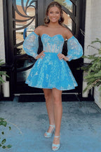 Lorna | Vestido de fiesta con escote en forma de corazón, corte A y mangas