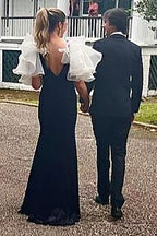 París | Vestido de fiesta de terciopelo con escote en V y abertura estilo sirena