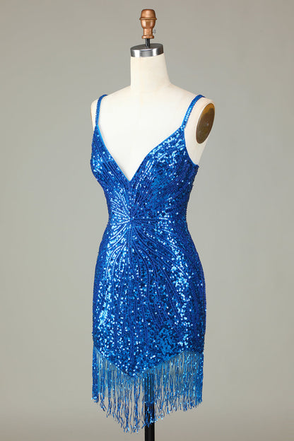 Glitzerndes, weißes, figurbetontes, kurzes Homecoming-Kleid mit Schnürung am Rücken, Perlen und Quaste