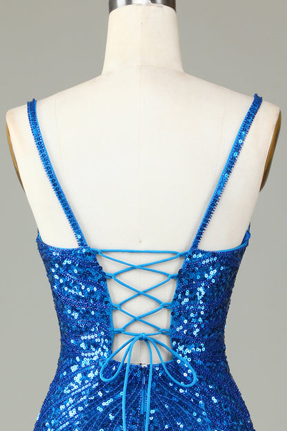 Glitzerndes, weißes, figurbetontes, kurzes Homecoming-Kleid mit Schnürung am Rücken, Perlen und Quaste