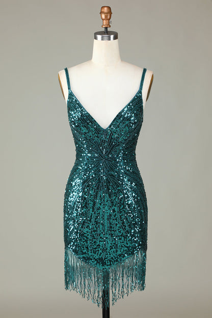 Glitzerndes, weißes, figurbetontes, kurzes Homecoming-Kleid mit Schnürung am Rücken, Perlen und Quaste