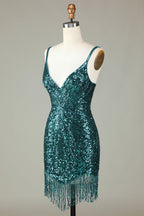 Vestido de fiesta corto ajustado con cuentas, espalda con cordones y borlas, color blanco brillante