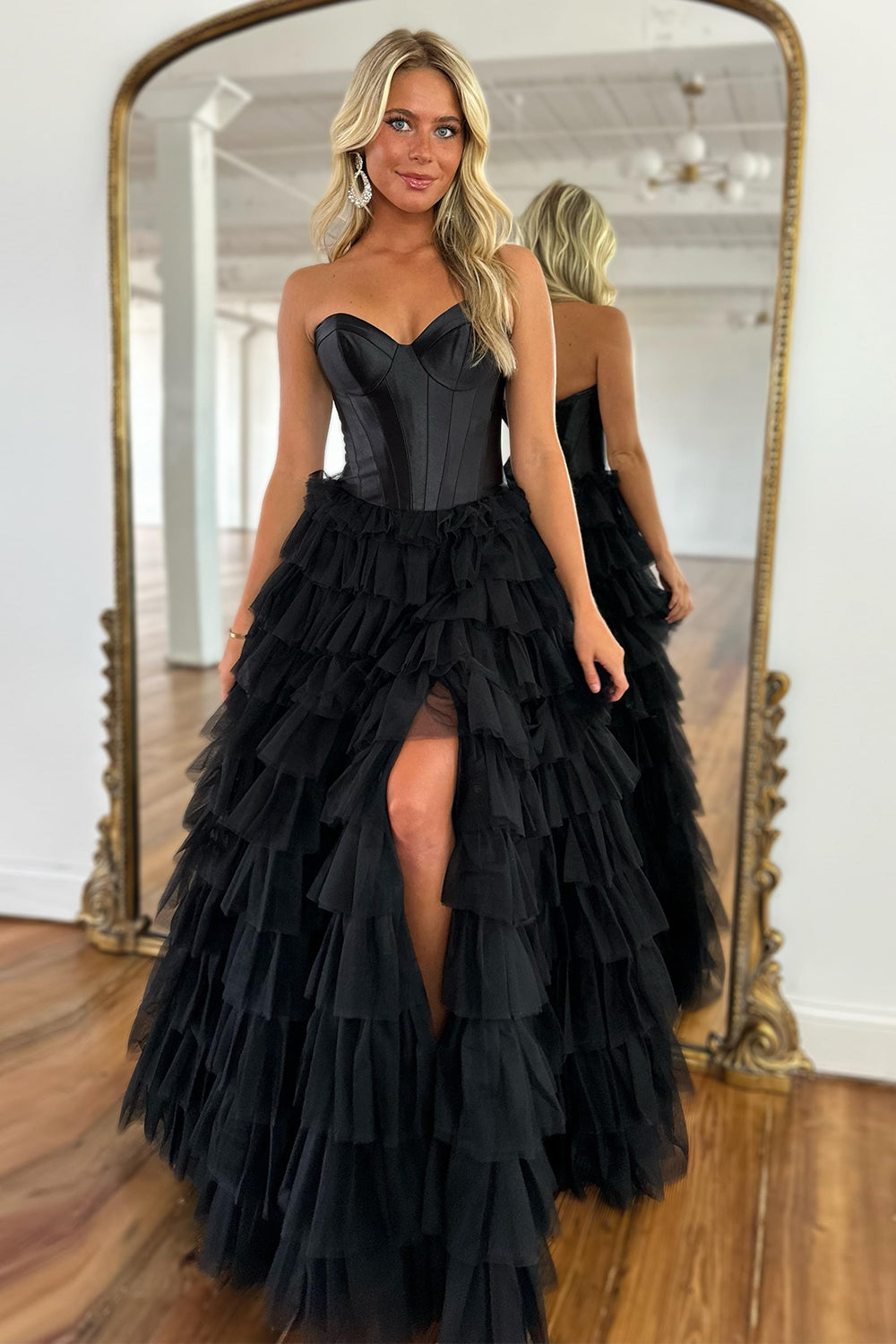 Harmony |A-Linien-Ballkleid aus Tüll mit Herzausschnitt und Schlitz