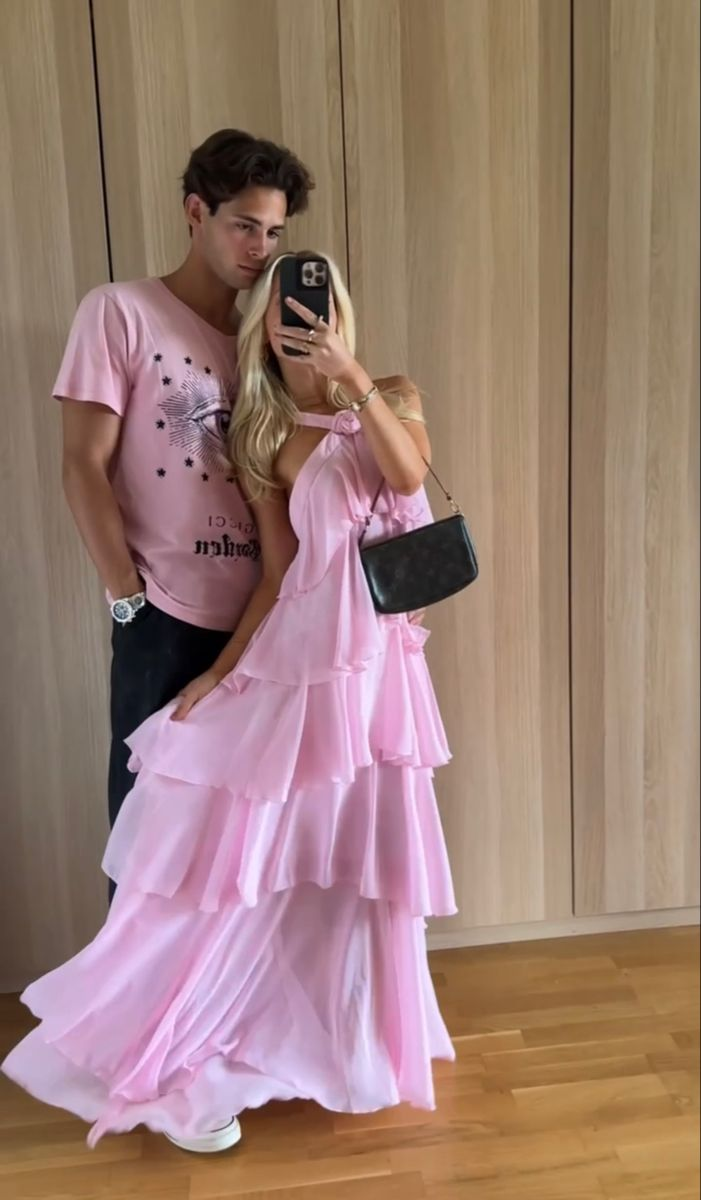 Rosa A-Linie Stufen-Ballkleid für Damen Rosa Rückenfreies Abendkleid Y4532