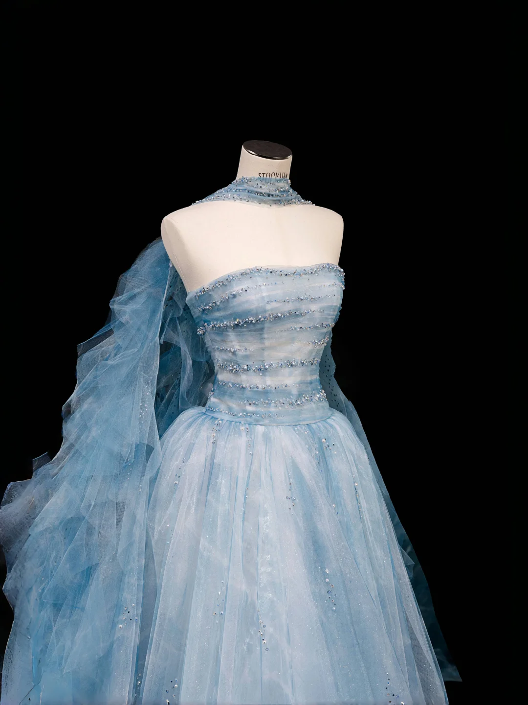Vestido de fiesta largo de tul azul de ensueño con cuentas y corte A, vestido de noche Y8691