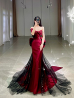 Romantisches schulterfreies Burgunderrotes Abendkleid Empfangskleid Y4416