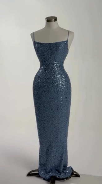 Hermoso vestido de fiesta largo con lentejuelas azules y cuentas, vestido formal de noche Y8512