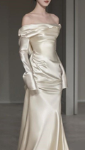 Vestido de novia elegante de satén con hombros descubiertos Y4607