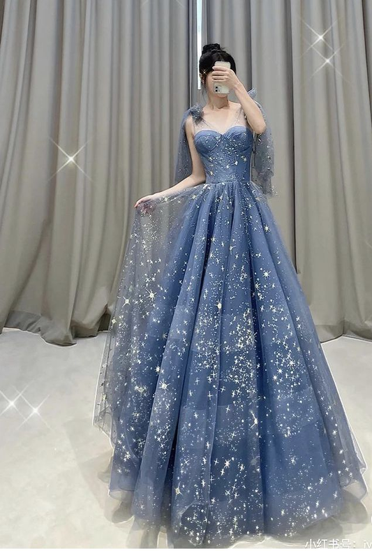 Vestido de fiesta de tul azul, vestido de noche largo, vestido de fiesta Y4901