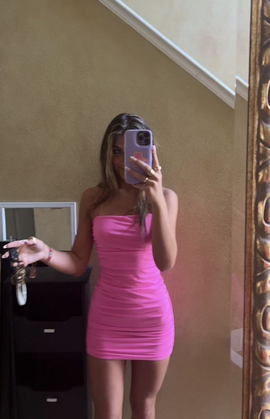 Sexy Rosa, Figurbetontes Kleid, Mini-Heimkehrkleid Y6474
