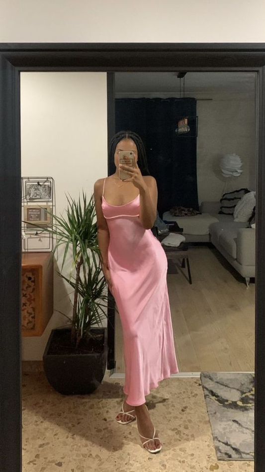 Vestido de fiesta rosa bebé con tirantes finos, vestido de noche sencillo Y6538