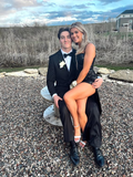 Elegante vestido de fiesta negro con corte entallado, vestido de noche negro Y6516