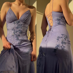 Vestido largo de gasa azul con tirantes finos, elegante, para fiesta de graduación y noche, Y7457