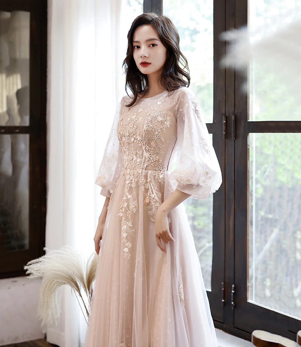 Lindo vestido de fiesta largo de tul con encaje, vestido de noche de corte A Y1291