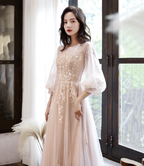 Lindo vestido de fiesta largo de tul con encaje, vestido de noche de corte A Y1291