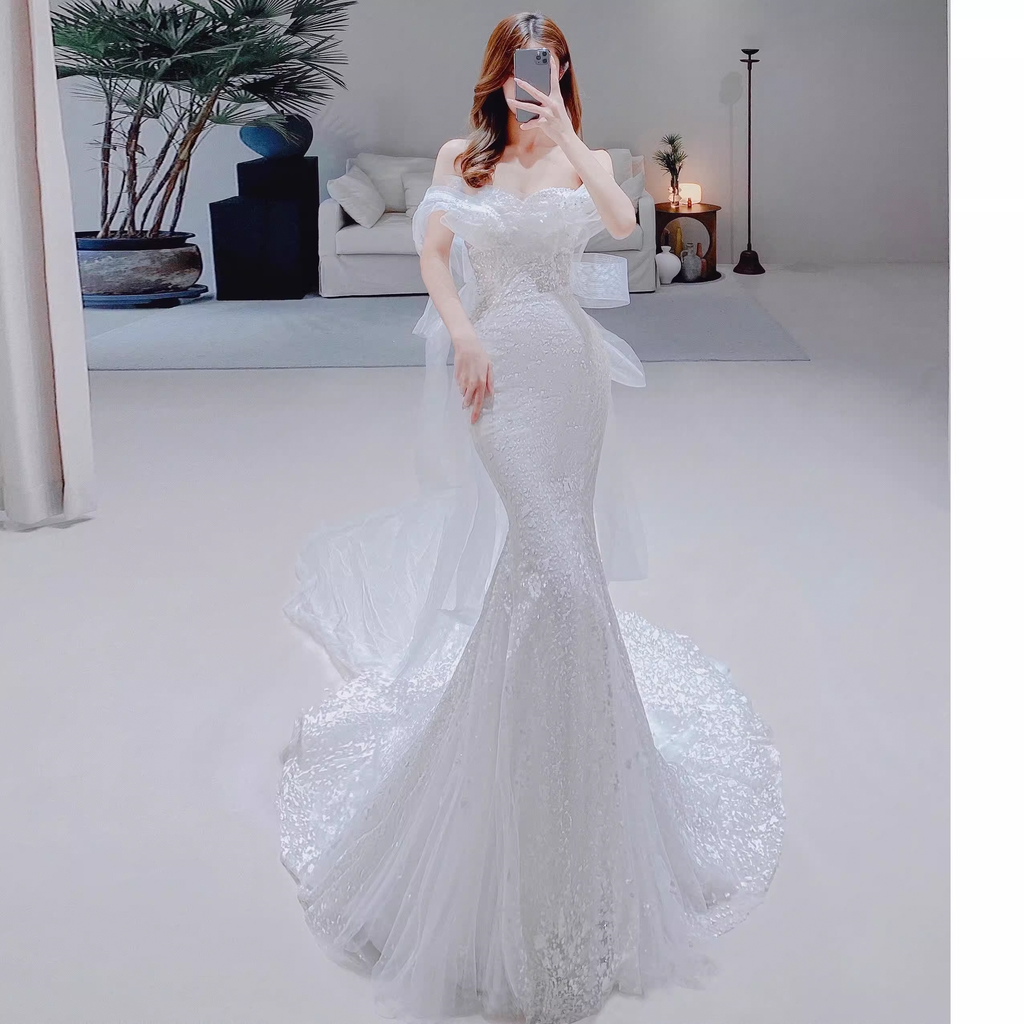 Vestido de novia sirena con purpurina, elegante, Y2415