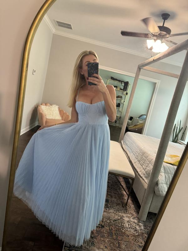Edles Spaghettiträger Plissee Tüll Grün Midi Ballkleid A Linie Abendkleid Y8452