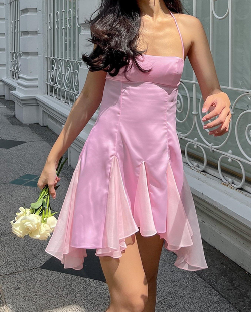 Vestido rosa de fiesta con corte en A, vestido de cóctel rosa Y2667