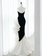 Elegante vestido de fiesta largo de terciopelo negro con corte sirena y plisado, vestido de noche Y8048