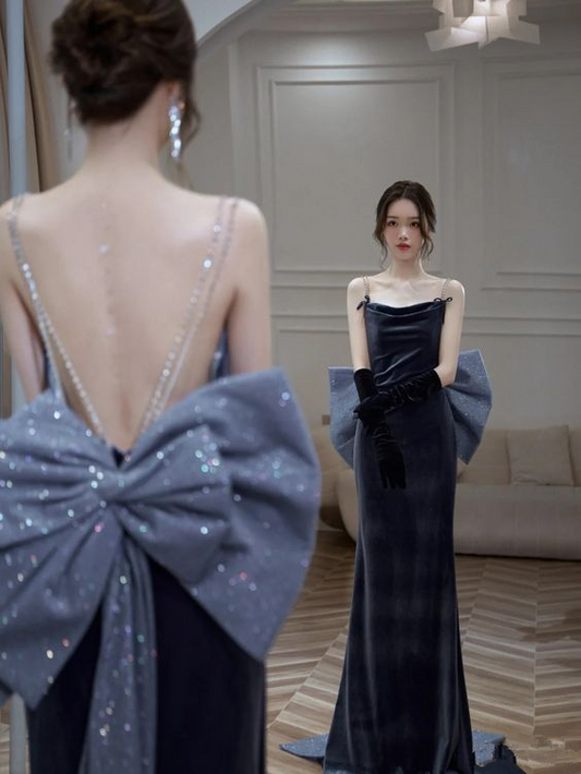 Elegantes Meerjungfrau-Abendkleid mit Schleife, Empfangskleid, schickes Abendkleid Y2067