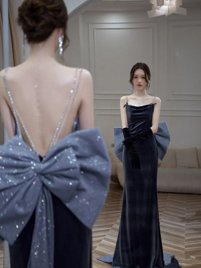 Elegantes Meerjungfrau-Abendkleid mit Schleife, Empfangskleid, schickes Abendkleid Y2067
