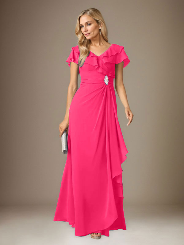 Vestido de gasa fruncido con escote en V y corte A de Stormy
