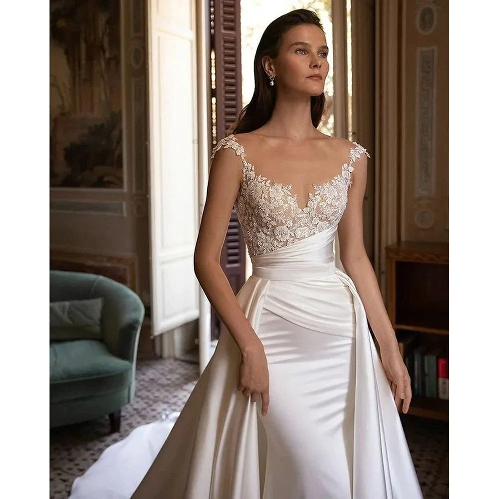 Wedding Dress Stain White Appliques Court Train Pleated Sweetheart Pleat Elegant Vestidos De Fiesta Elegantes Para Mujer 2023-payinti