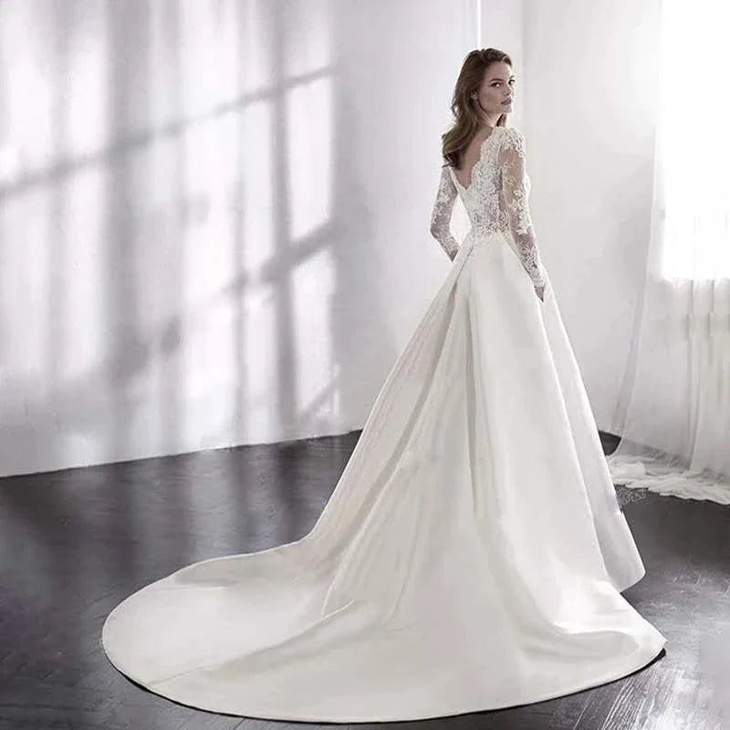 Wedding Dresses 2021 Bride Dress Elegant Full Case Court Train Vestido De Noiva A-line Princess Luxury Light Wedding dress-payinti