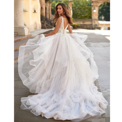 Wedding Dresses 2023 Bohemia A-line Sexy V-neck Pleated Backless Button Bridal Gowns Women's Elegant Backless Vestidos De Novia-payinti