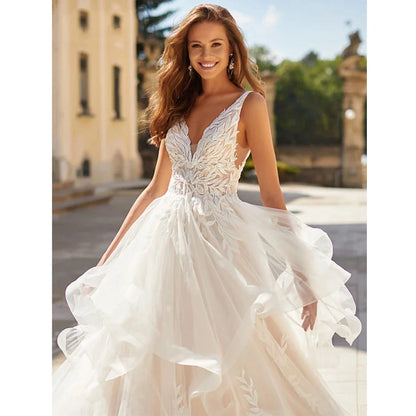 Wedding Dresses 2023 Bohemia A-line Sexy V-neck Pleated Backless Button Bridal Gowns Women's Elegant Backless Vestidos De Novia-payinti