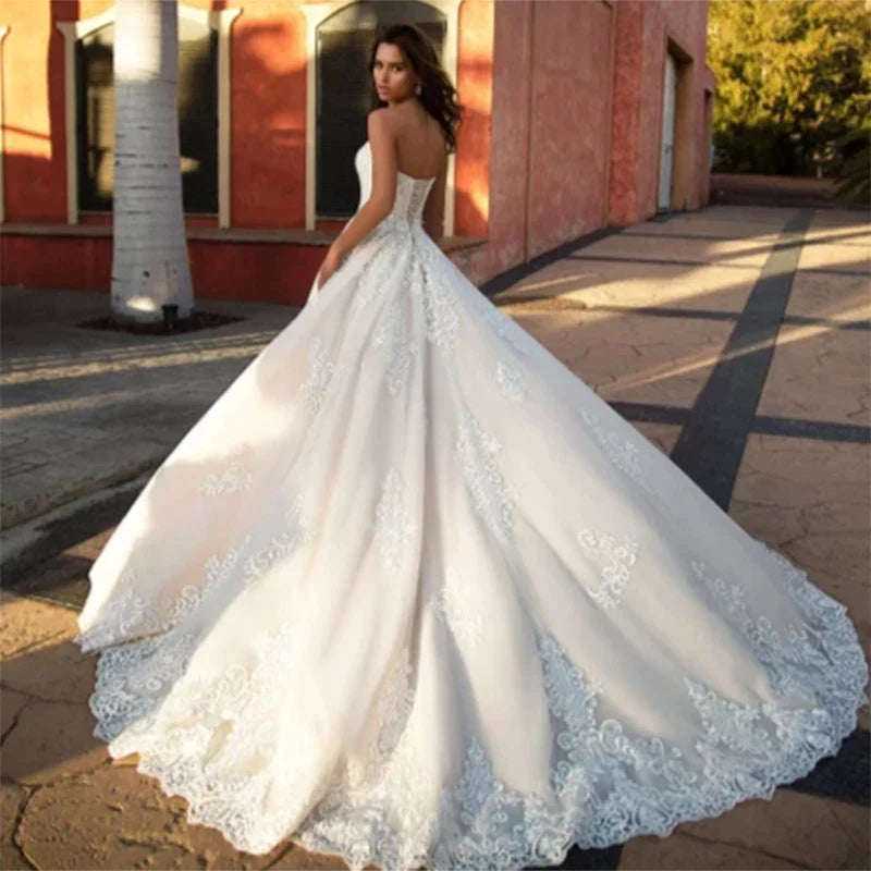 Wedding Dresses Sweetheart Prom Gowns Women's A-Line Sleeveless Lace Applique Back Tie Design Customization Robe Vestidos De Muj-payinti