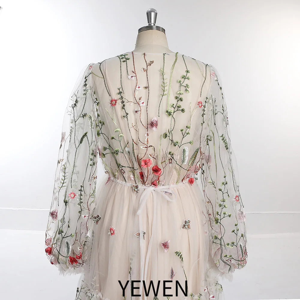 Whimsical Bloom V-neck Floral Embroidery Lace Dress Maternity Gown for Photo Shoot  Pregnancy Shooting Dress SY231004