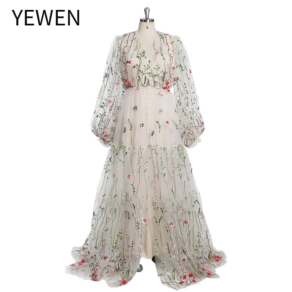 Whimsical Bloom V-neck Floral Embroidery Lace Dress Maternity Gown for Photo Shoot  Pregnancy Shooting Dress SY231004