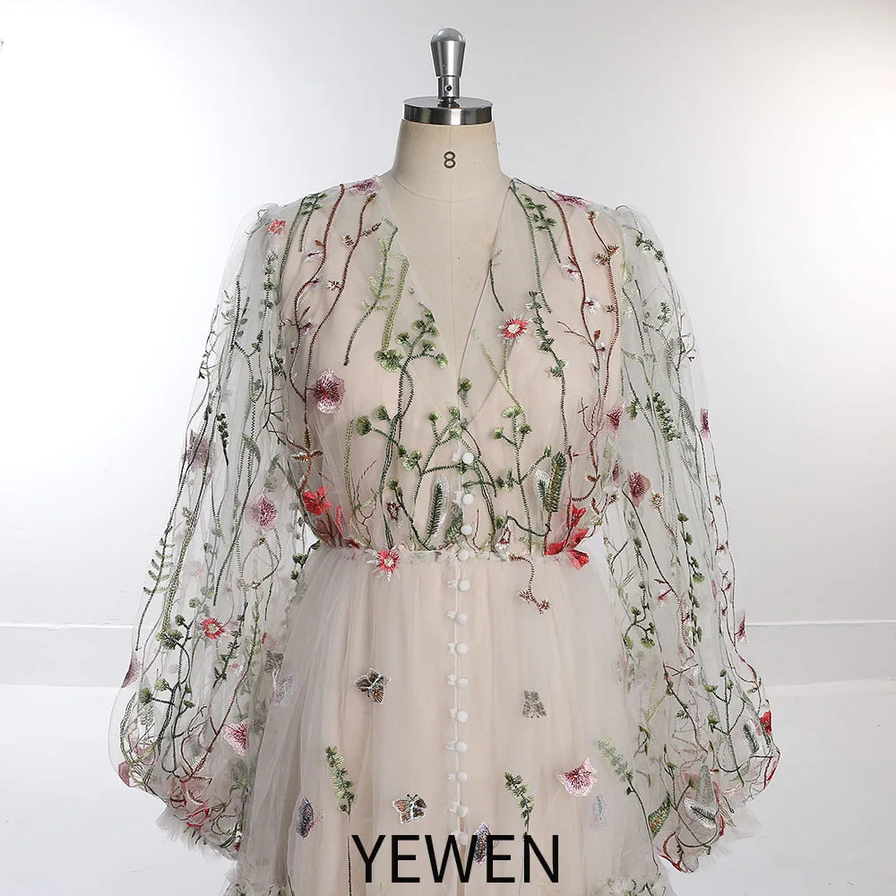 Whimsical Bloom V-neck Floral Embroidery Lace Dress Maternity Gown for Photo Shoot  Pregnancy Shooting Dress SY231004
