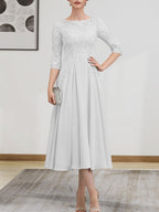 Vestido de gasa con encaje, corte A, ilusión, largo hasta la rodilla, para madre de la novia, con lentejuelas y abalorios