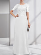 Vestido de gasa con encaje y lentejuelas para madre de la novia, corte A, largo hasta el suelo
