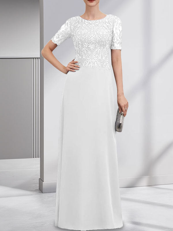 Vestido de gasa con encaje y lentejuelas para madre de la novia, corte A, largo hasta el suelo
