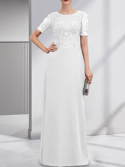Vestido de gasa con encaje y lentejuelas para madre de la novia, corte A, largo hasta el suelo